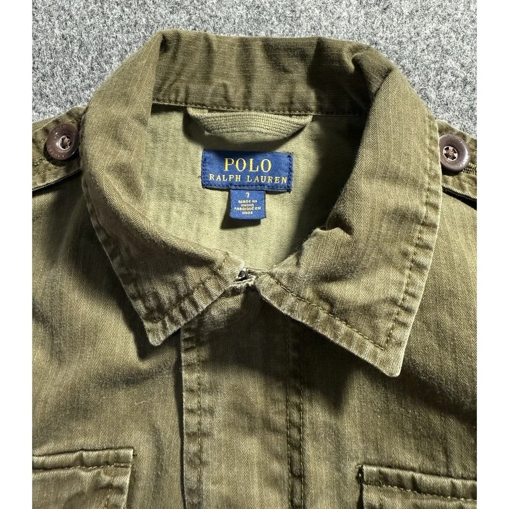 Polo Ralph Lauren Boys Kids Green Cotton Patch Field Coat Jacket Size 7 Military